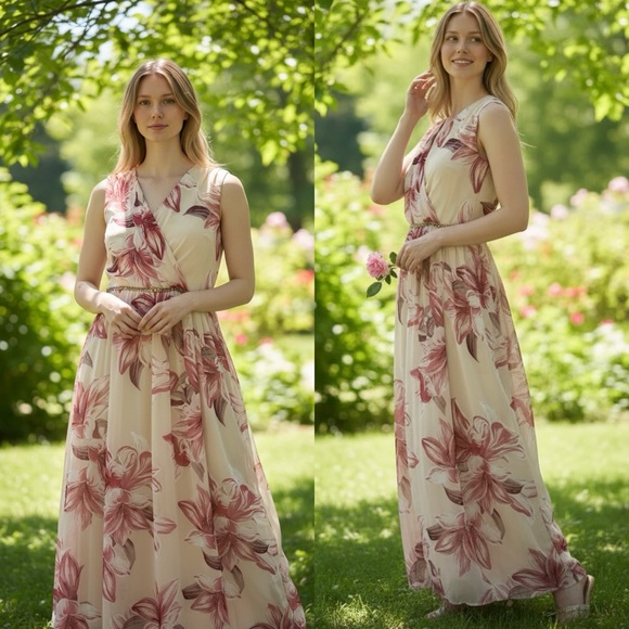 Alexa B Dresses & Skirts - NWT Alexa B Floral Print Rhinestones Beautiful Maxi Dress Women’s Size 14W